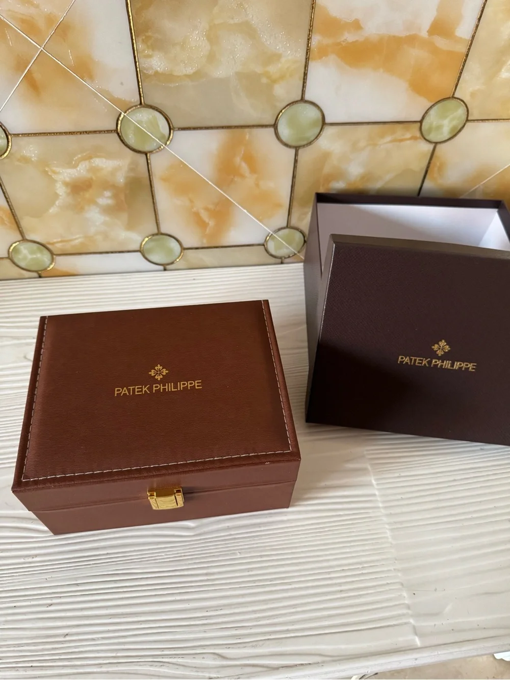 Patek Philippe Brown Leather Watch Presentation Case with Gold Logo